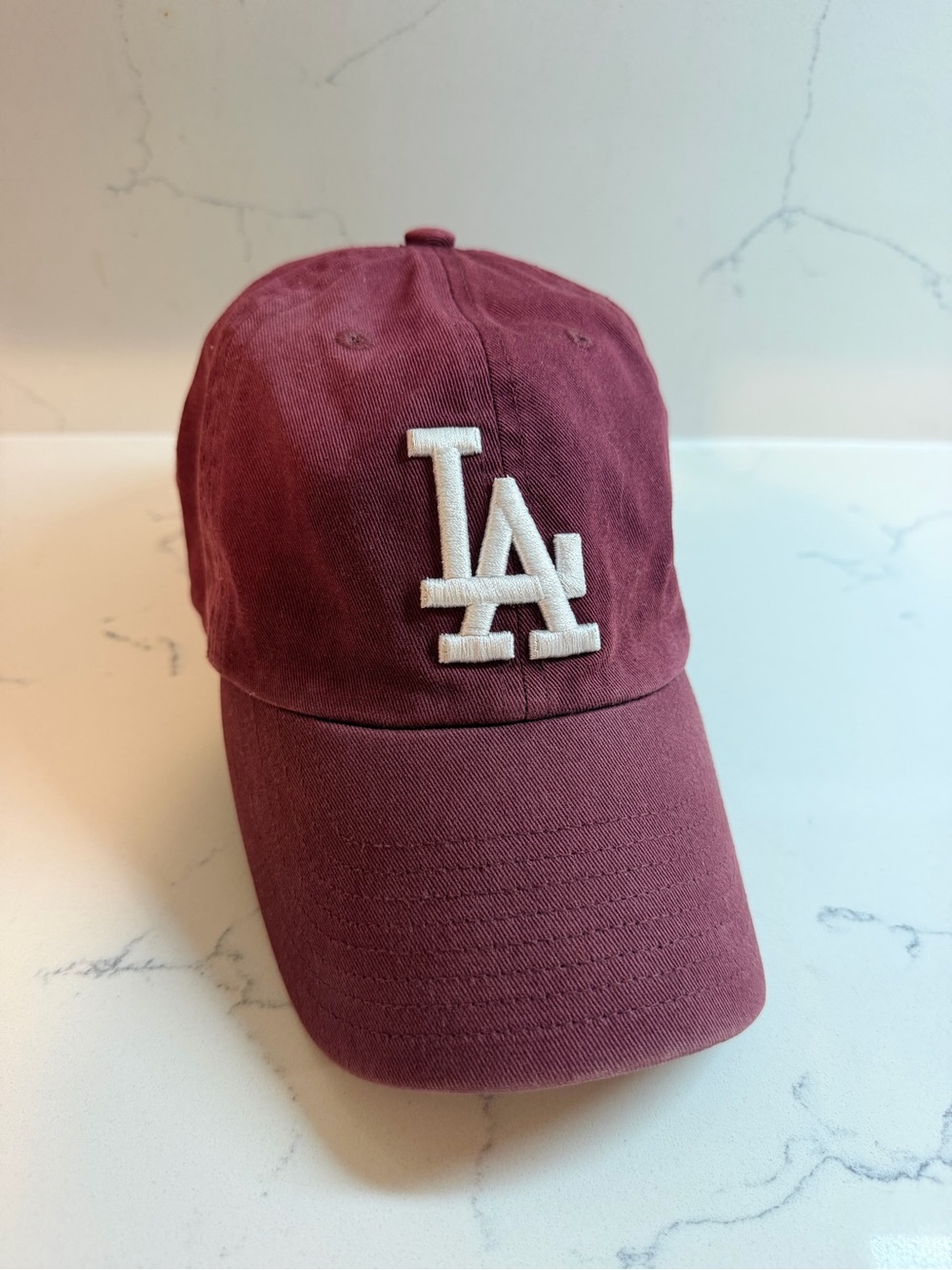 47 Brand Maroon Baseball Hat with White LA Embroidery